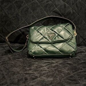 Guess Dark Green Quilted Shoulder Bag